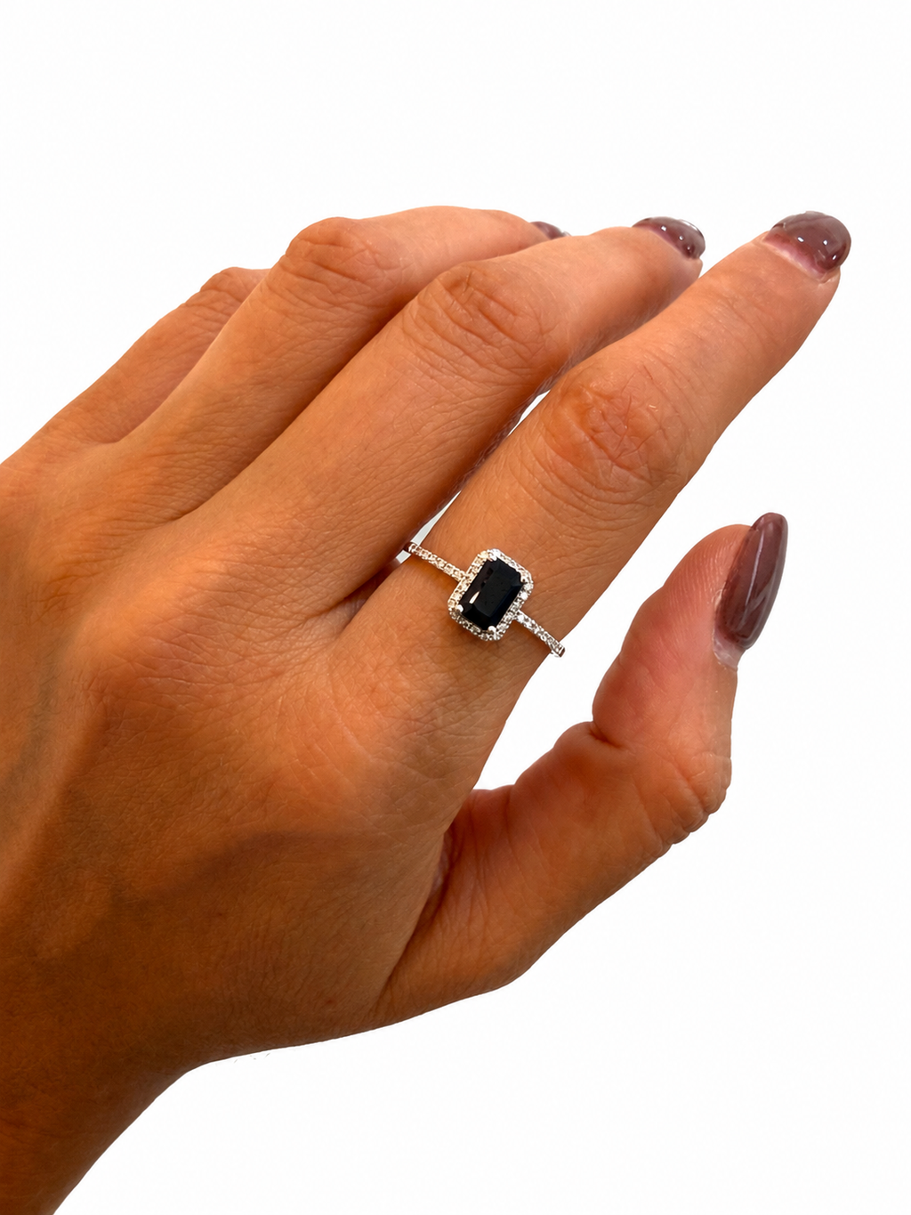 Anillo Zafiro Clásico Con Halo