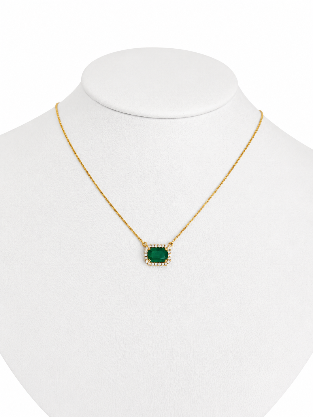 Emerald Cut Halo Necklace