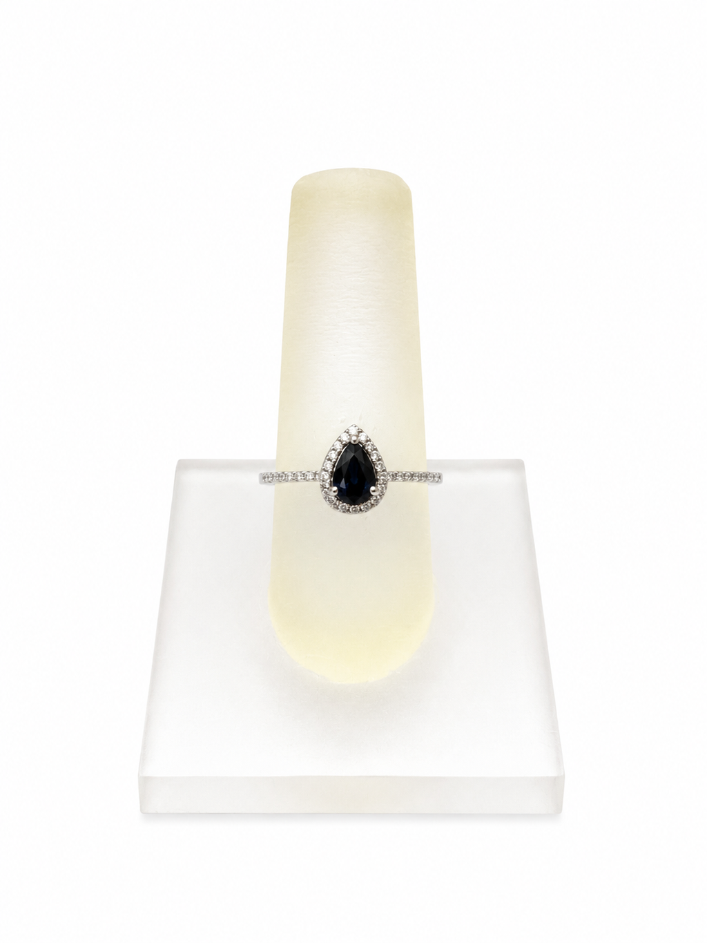 Anillo Gota Zafiro Halo Diamantes