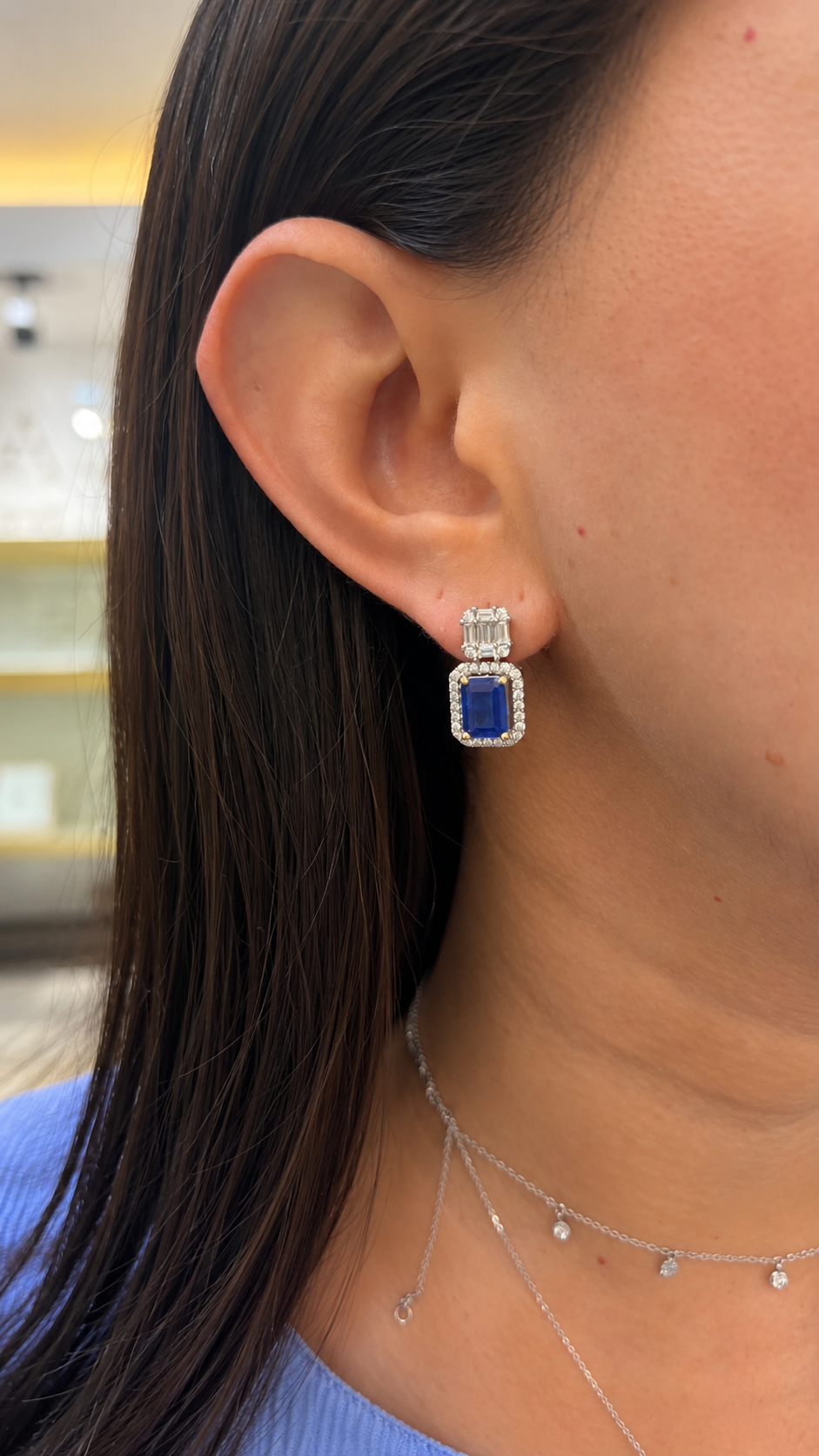 Arete Cuadro Azul Plata