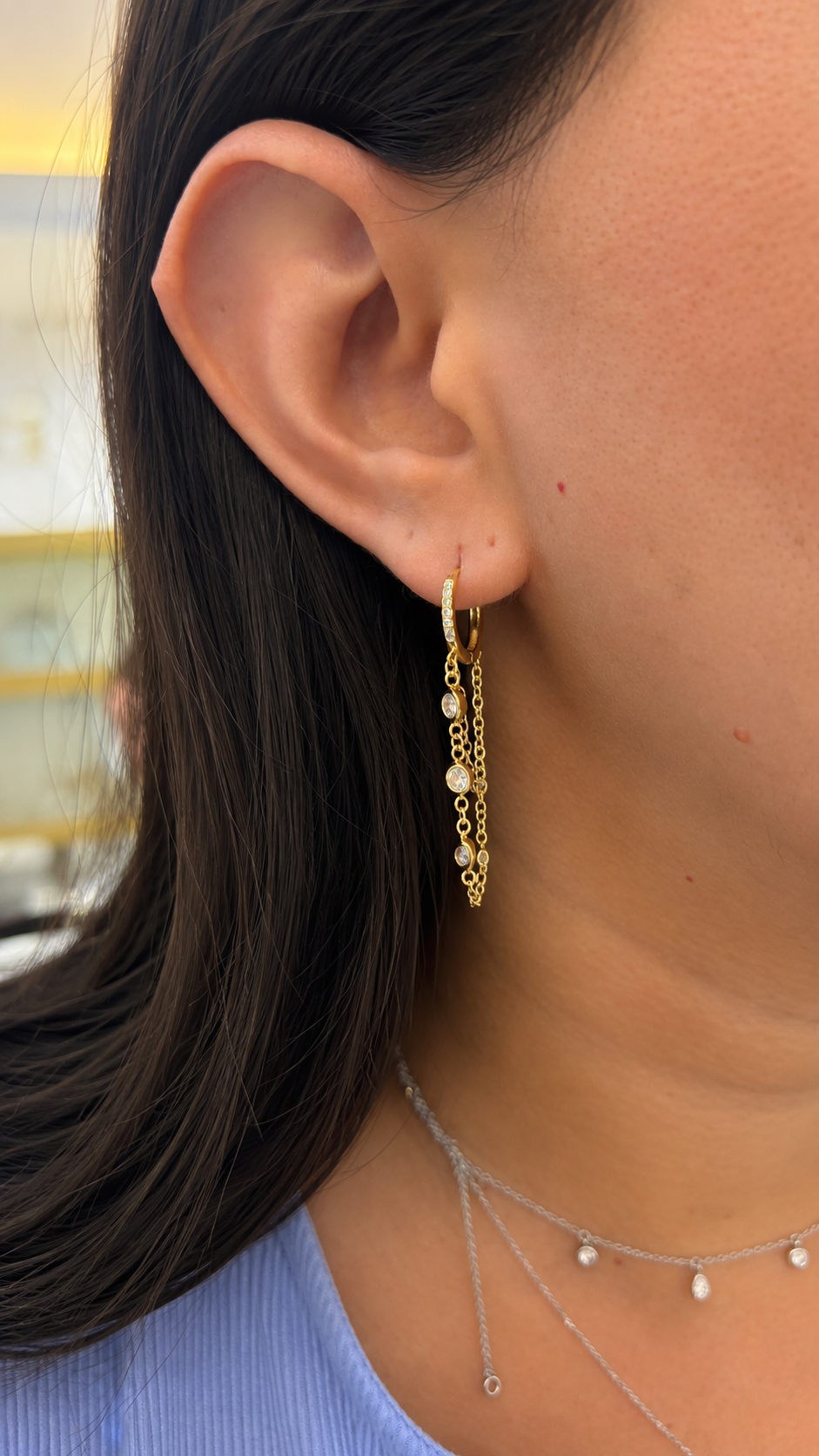 Double Chain Drop Earrings Plata